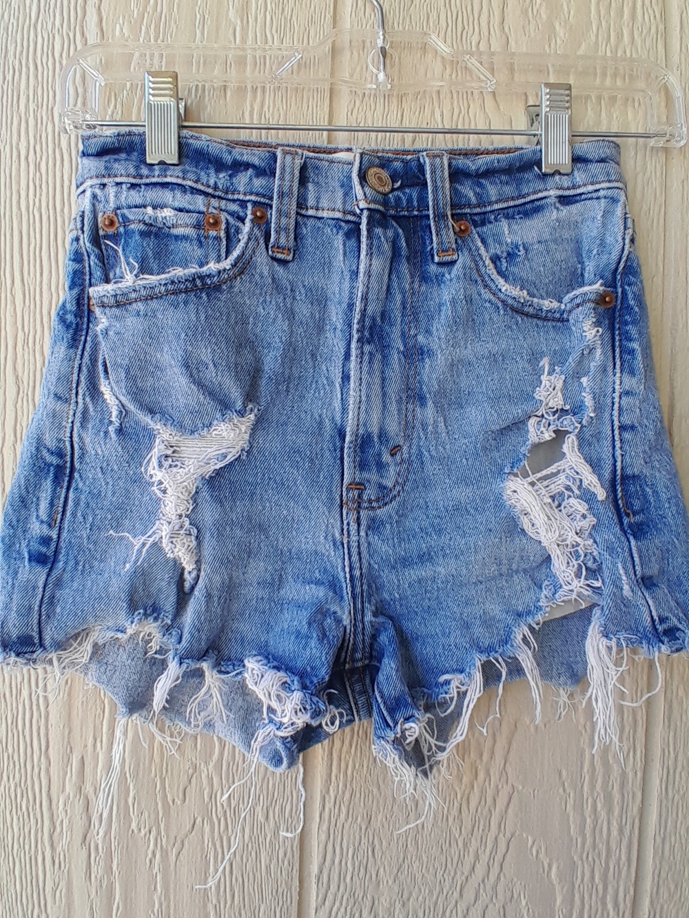 Abercrombie & Fitch Distressed Light Blue High-Rise Denim Shorts